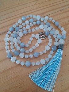 Japamala para Meditação: Jade Branca para Purificação e Água Marinha para Calma, Meditação, Yoga, Espiritualidade, Bem-Estar