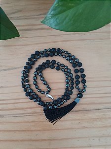 Japamala de Aterramento e Manifestação: Pedras Vulcânica e Hematita. Amuleto de Proteção e Transformação.