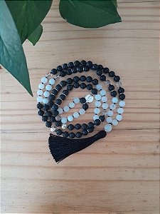 Japamala de Pedra Vulcânica, Jade e Cristal de Rocha: Energia, Paz, Harmonia e Clareza