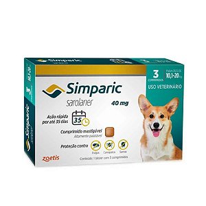 Antipulgas Simparic 10 a 20kg Cães 40mg 3 comprimidos