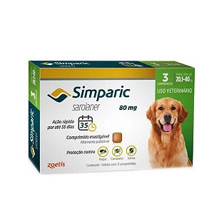 Antipulgas Simparic 20 a 40kg Cães 80mg 3 comprimidos