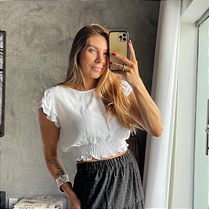 Cropped Manguinha babados Lastex