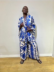 Calça Pantalona Eco Tribal Azul