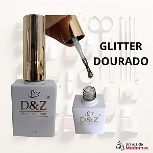 TOP COAT COM GLITTER DOURADO D&Z - BRILHO E GLAMOUR PARA SUAS UNHAS