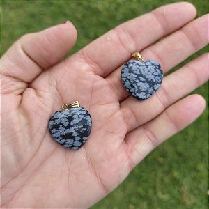 Pingente Coração Médio de Obsidiana Flocos