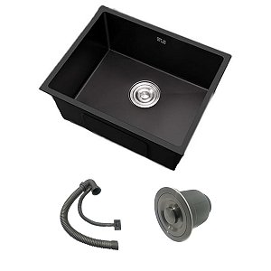 Cuba Cozinha Inox Preta Quadrada Gourmet 50x40 c/ Acessórios