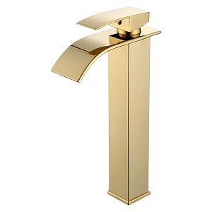 Torneira Banheiro c/ Monocomando Cascata Alta Dourado