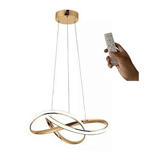 Lustre Sala Led Luxo Pendente Moderno 45w – 50 cm – Dourado – C/ Controle Remoto