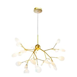 Lustre Sala Led Folhas Moderno 135w 70cm Dourado