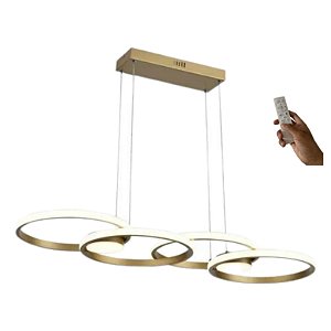 Lustre Para Sala Led 4 Aros Moderno 48w 84cm Dourado C/ Controle