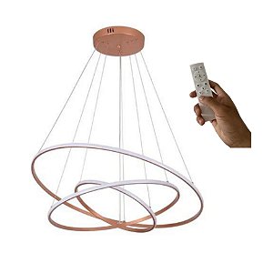 Lustre Sala Led 3 Anéis Moderno 113w 80cm Rose C/ Controle
