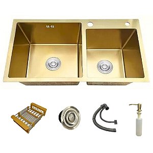 Cuba Dupla Inox Dourado Quadrada 78x43