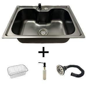 Cuba Pia Gourmet Aço Inox Preto 60x42 C/ Acessórios