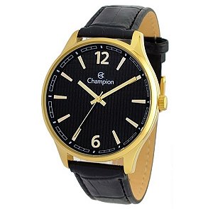 Relógio Masculino Champion Casual Couro Preto Social Luxo CN21443P