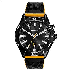 Relógio Masculino Mondaine Lumination Preto e Amarelo Silicone Calendário 32899GPMVPI2