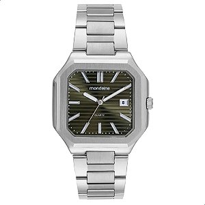 Relógio Masculino Mondaine Quadrado Prata Fundo Verde 32945G0MVNE2