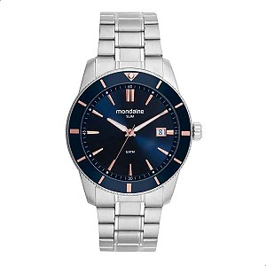 Relógio Masculino Mondaine Prata Slim Aço Fundo Azul 32947G0MVNE1