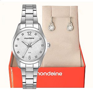 Relógio Feminino Mondaine Prata 99803L0MKNE2K1 + Brincos