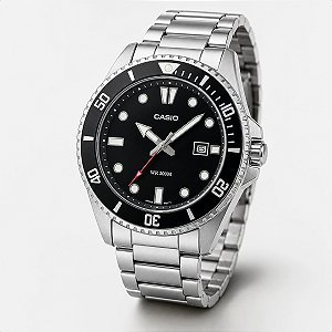 Relógio Masculino Casio Aço Prata Preto Prova D'Água MDV-107D-1A1VDF