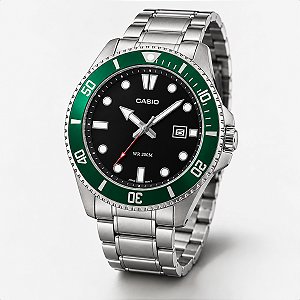 Relógio Masculino Casio Aço Prata Verde Prova D'Água MDV-107D-3AVDF