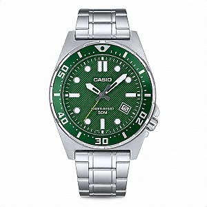 Relógio Masculino Casio Aço Prata Verde Prova D'Água MTD-135D-3AVDF