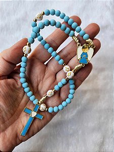 Terço católico Infantil em fio de seda luxo artesanal Azul