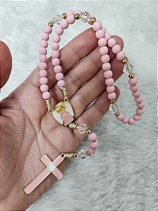 Terço católico Infantil em fio de seda luxo artesanal Rosa