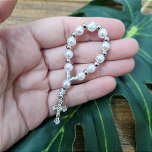 Dezena Terço católico em fio de seda luxo artesanal mini terço lembrança PRATA