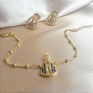 Pulseira feminina Nossa Senhora Aparecida banhada a ouro 18 k com 10 milésimos.