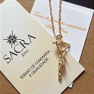 Crucifixo Papa João Paulo II banho de ouro amarelo