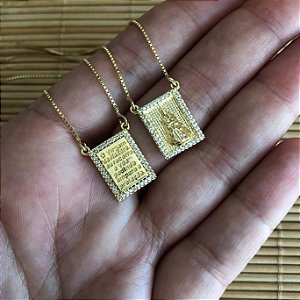 Escapulário Nossa Senhora Nazaré banhado a ouro.