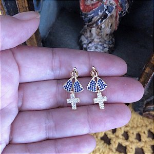 Brinco Nossa Senhora Aparecida Manto Azul e Cruz Branca