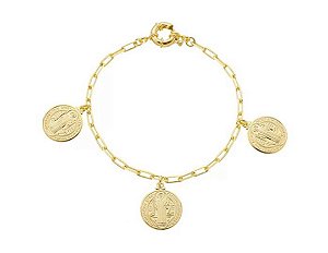 Pulseira masculina São Bento Cartier banho de ouro amarelo