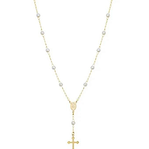 Lindo Terço Pérolas Nossa Senhora Graças banhado a ouro amarelo