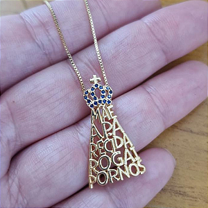 Pingente Mãe Nossa Senhora Rogai Por Nós Banho de Ouro