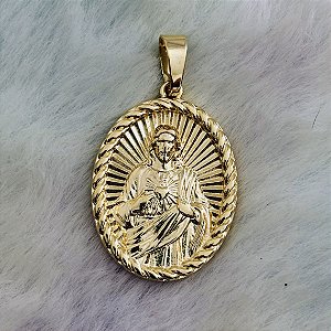 Pingente Masculino Sagrado Coração de Jesus Banho Ouro Amarelo