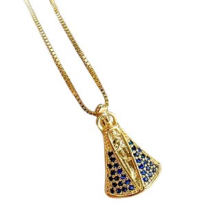Pingente Nossa Senhora Aparecida Manto Azul banhado a ouro amarelo