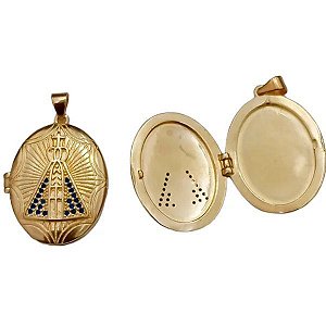 Pingente Relicário Nossa Senhora Aparecida banhado a ouro