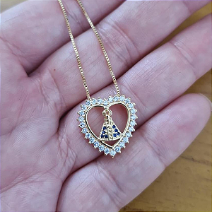 Pingente Coração Cravado Nossa Senhora Aparecida Banho de Ouro