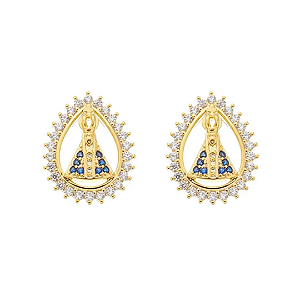 Brinco Oval Nossa Senhora Aparecida banho de ouro amarelo