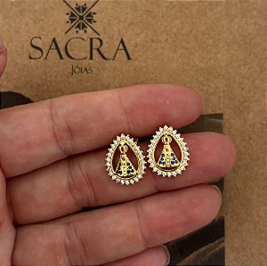 Brinco Gota Nossa Senhora Aparecida banho de ouro amarelo