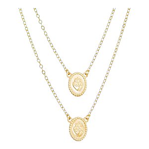 Lindo escapulário Sagrado Coração Jesus e Maria banho de ouro amarelo