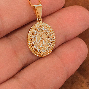 Pingente delicado Nossa Senhora das Graças banhado a ouro amarelo