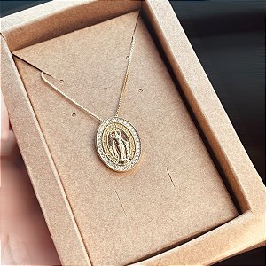 Gargantilha Pingente Nossa Senhora Das Graças Borda Cravada