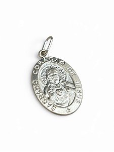 Pingente Oval Sagrado Coração de Jesus Prata 925