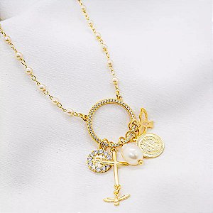 Colar Longo Patuá Religioso Pérolas