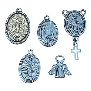 Pingente Aço Nossa Senhora Fatima, São Miguel, Medianeira e Anjo da Guarda