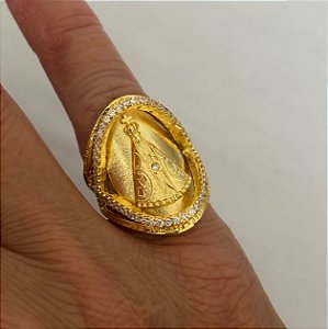 Anel Nossa Senhora Aparecida Banho de Ouro Amarelo Medida 14