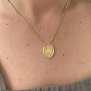 Gargantilha Pingente Giratório Nossa Senhora Aparecida banho de ouro amarelo
