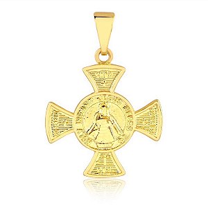 Pingente Cruz Eucarística IHS banho ouro amarelo com corrente veneziana